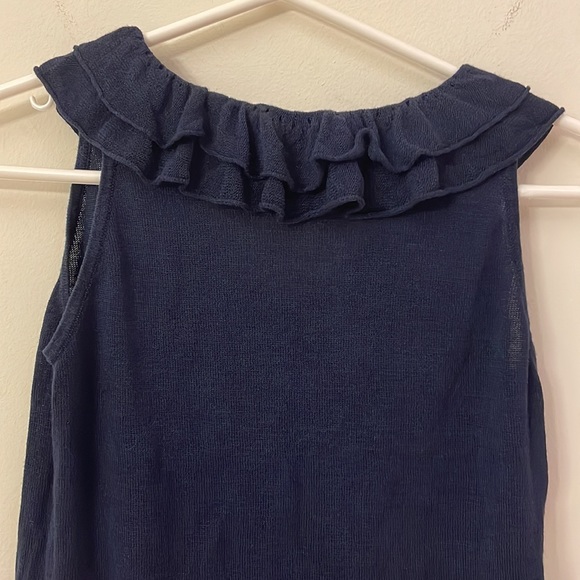 100% Silk Lauren Ralph Lauren Ruffle Sleeveless Tank Top PM EUC Navy Blue CUTE - Picture 9 of 15